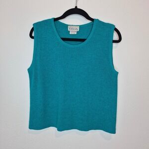 Basic Editions Vintage 80s Teal‎ Sleeveless Sweater Vest Tank Cropped Vibrant L